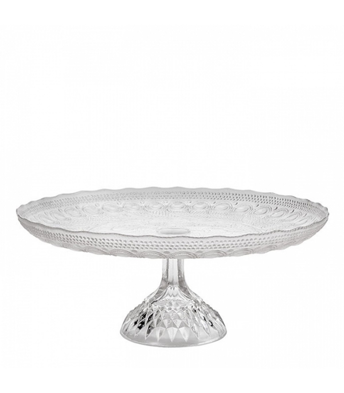 Large cut glass faceted cake plate