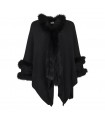 Poncho in wool and fox black