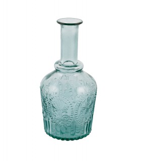 Carafe en verre turquoise avec relief fleur de lys