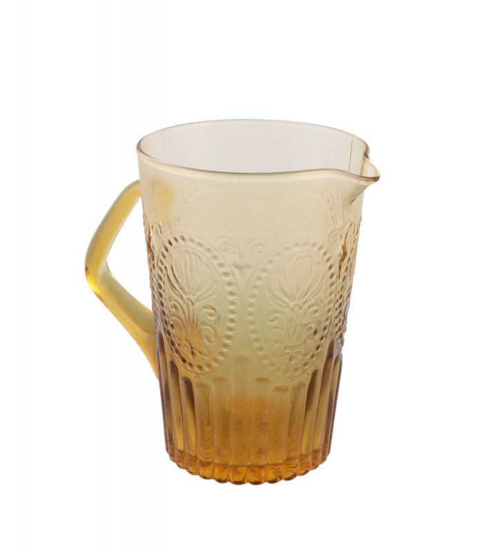 Pichet en verre ambre jaune avec relief fleur de lys