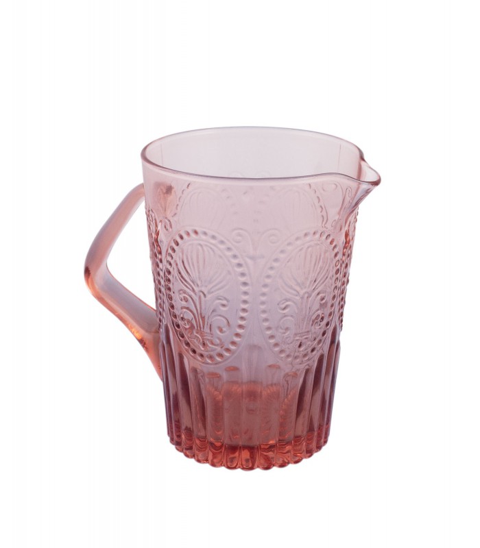 Pichet en verre rose avec relief fleur de lys