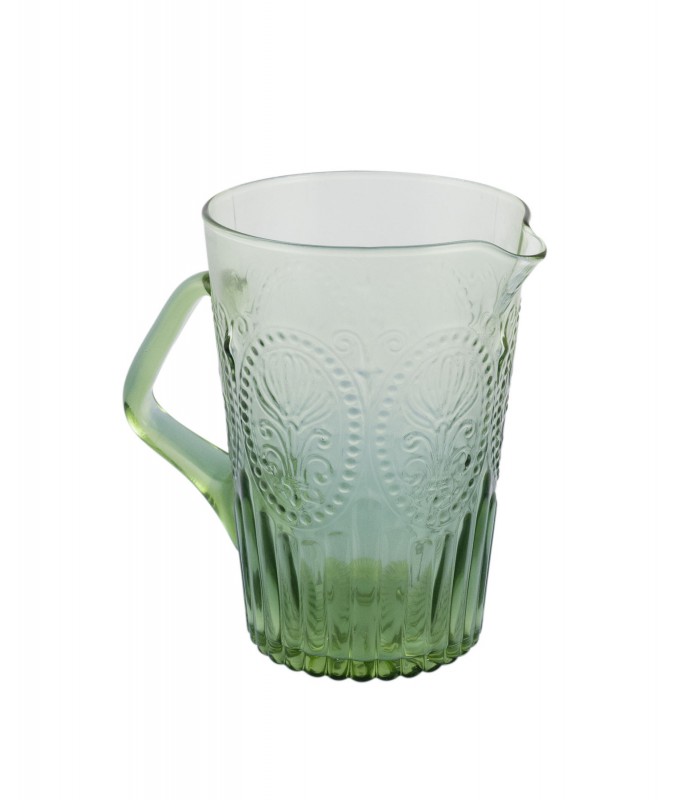 Medallion pitcher green glass
