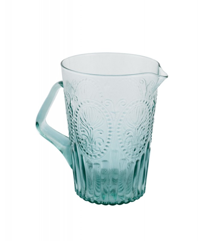 Glass pitcher with fleur-de-lis relief